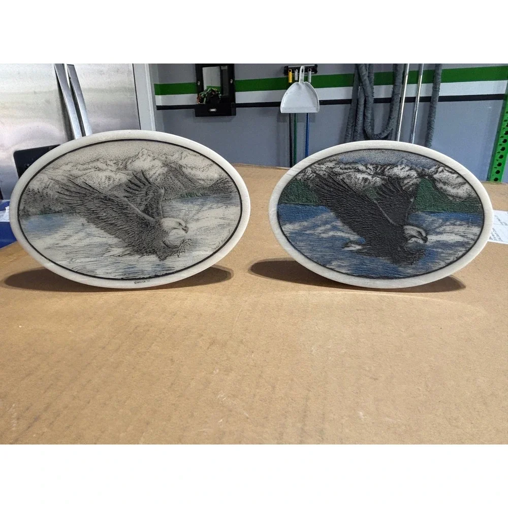 Vintage WO-DI Scrimshaw Style Bald Eagle Plaques Set of 2 Janet Hammet 1997 TN‎